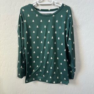 Green Long Sleeve Kids Tee with Tree Pattern